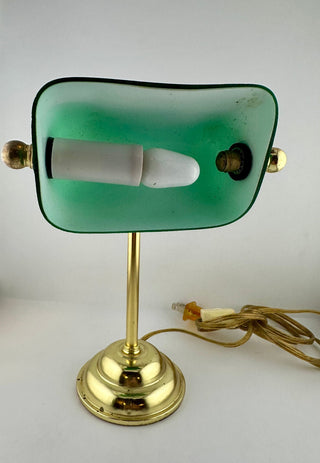 Vintage Green Glass Banker Desk Lamp Brass Tone WORKS GREAT!