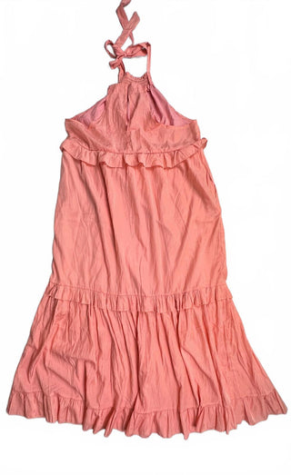 Womens Pink Halter Maxi Dress Tiered Ruffle Boho Summer