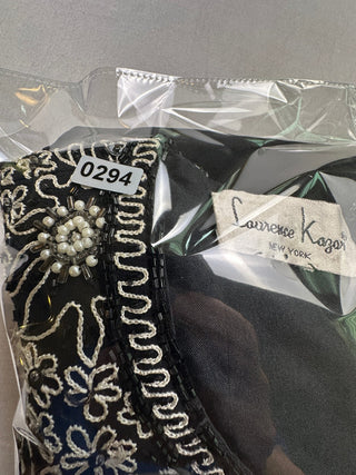 Laurence Kazar Black Beaded Floral Cocktail Dress