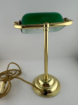 Vintage Green Glass Banker Desk Lamp Brass Tone WORKS GREAT!