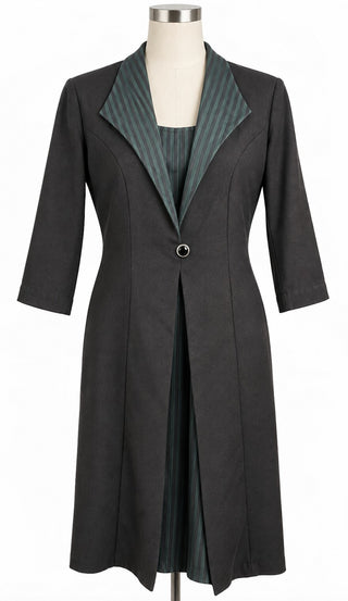 Vintage Promises Petite Dress Jacket 14P Black Green Stripe