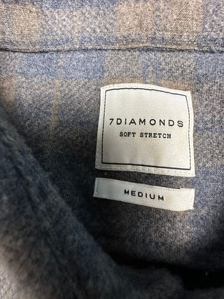 7Diamonds Soft Stretch Medium Blue and Beige Plaid Button-2