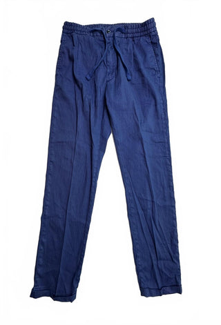 Zanella Draw Men's 32 Blue Linen Blend Drawstring Pants