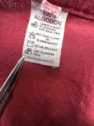 Men's Mexican Guayabera Burgundy Embroidered Shirt XL Birds