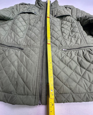 Talbots Olive Green Quilted Jacket Women's Zip Snap Pockets