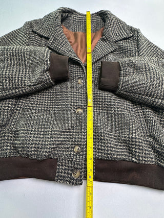 Brown Plaid Cropped Bomber Jacket Women’s L Button Front