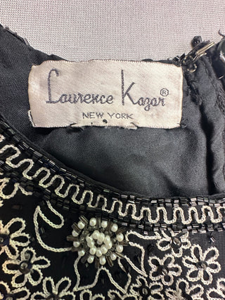 Laurence Kazar Black Beaded Floral Cocktail Dress