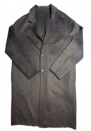 Classic Black Wool Long Coat with Two-Button Closure Tailor