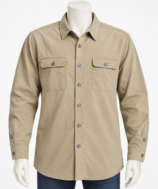 GUESS Men's L Tan Nylon Stretch Utility Shirt Overshirt