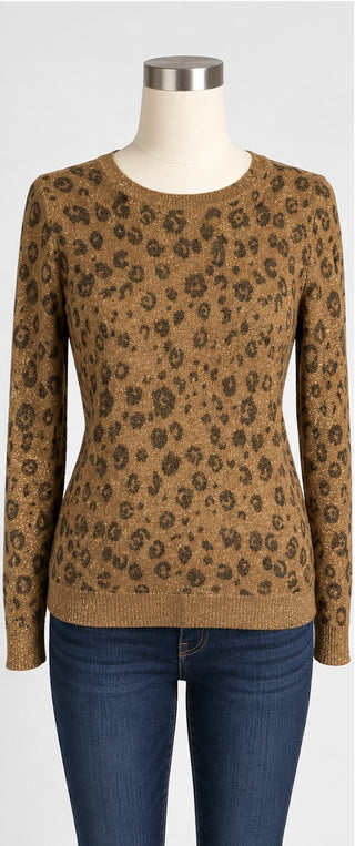 Whistles Leopard Print Metallic Knit Sweater Brown UK 8 US 4