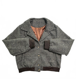 Brown Plaid Cropped Bomber Jacket Women’s L Button Front