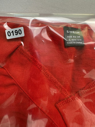 SHEIN Red V-Neck Flutter Sleeve Blouse Women's L