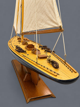 Large Vintage Handmade Wooden Model Sailboat Yacht 45" Long 61" Tall w/ Stand