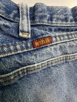 Rustler Mens Jeans 34x32 Distressed Faded Blue Denim Vintage