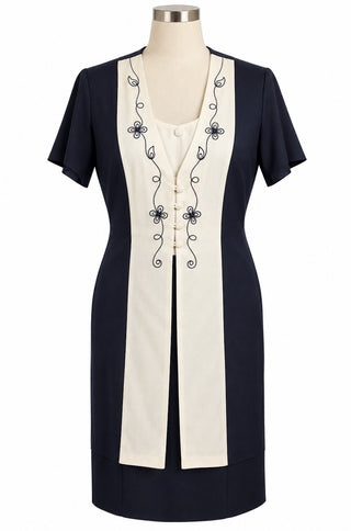 Katlyn O'Farrel Navy Blue & Cream Rayon Blend Dress Size 16