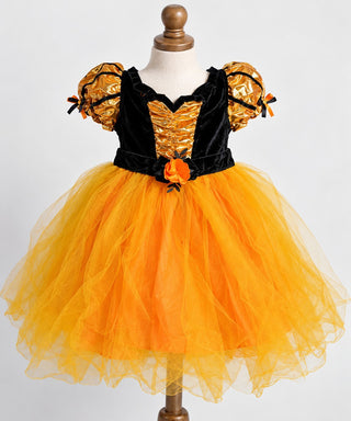 Target Girls Halloween Witch Costume Dress 4-5T Orange Black Tulle Layered Skirt