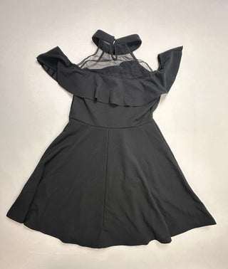 SHEIN Black Ruffle Cold Shoulder Mesh Fit & Flare Dress M