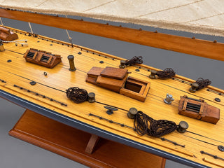 Large Vintage Handmade Wooden Model Sailboat Yacht 45" Long 61" Tall w/ Stand