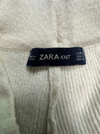 Zara Knit Cream Ribbed Wide Leg Pants Women S
