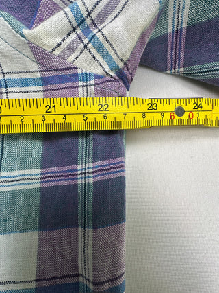 Bruno Washable Linen Plaid Blend Short Sleeve Shirt M
