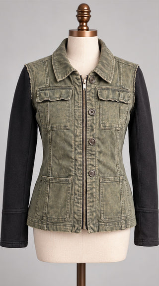Ookie & Lala Olive Utility Jacket Black Sleeves Women’s