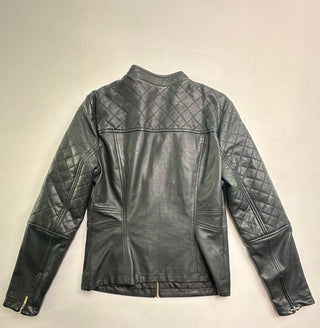 GUESS Black Faux Leather Quilted Moto Jacket Women’s M