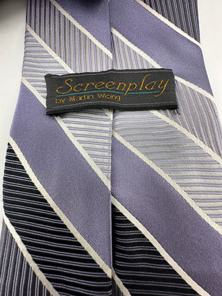 Screenplay by Martin Wong Purple and Black Striped Men's Tie