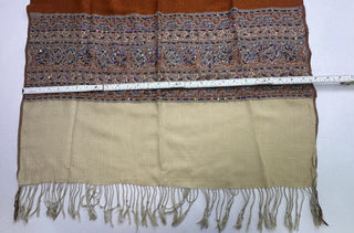 Bohemian Oversized Burnt Orange & Cream Shawl with Beaded