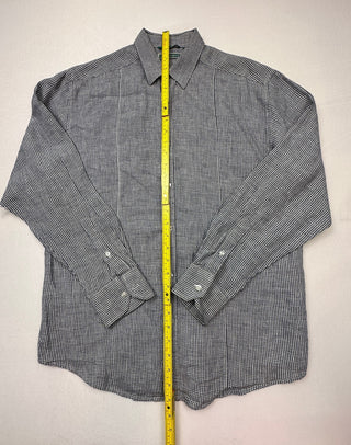 Cubavera Men's M Linen Button-Up Shirt Navy and White