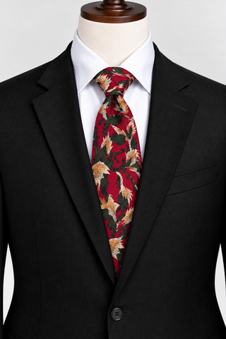 Enrico Coveri Vintage Floral Patterned Silk Tie Red Green Beige