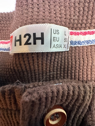 H2H Men’s Large Brown Waffle Knit Thermal Henley Shirt