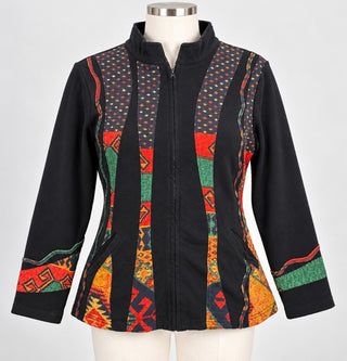 Parsley & Sage Women's Boho Aztec Zip Jacket Black M