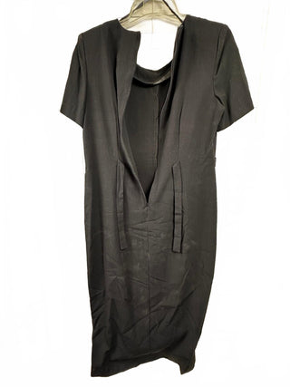 Vintage Black Button Front Midi Dress with Waist Buckle
