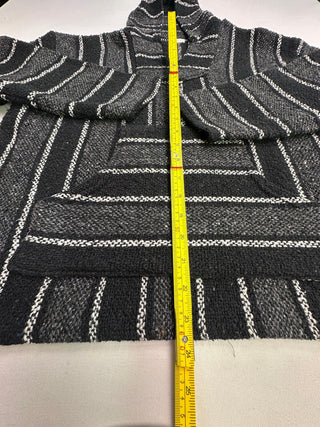 Black Gray Striped Baja Hoodie Mexican Poncho Pullover