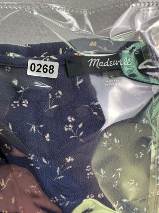 Madewell Navy Floral Button Front Midi Dress Size S V Neck