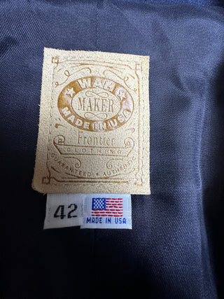 Wah Maker Frontier Navy Blue Wool Blend Mens Overcoat — 42