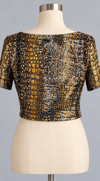 WIN WIN Gold Silver Metallic Reptile Crop Top Women L NWT