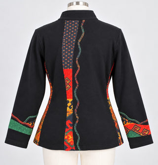 Parsley & Sage Women's Boho Aztec Zip Jacket Black M
