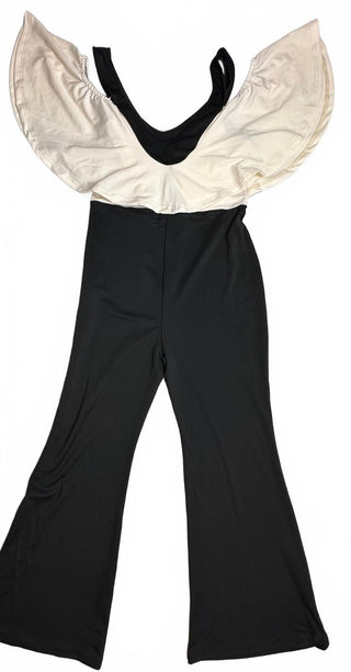 SHEIN Women's L Black White Ruffle Flare Jumpsuit