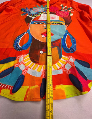 Frida Kahlo Orange Portrait Button Down Shirt Women L