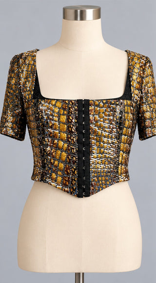 WIN WIN Gold Silver Metallic Reptile Crop Top Women L NWT