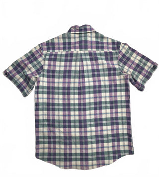 Bruno Washable Linen Plaid Blend Short Sleeve Shirt M
