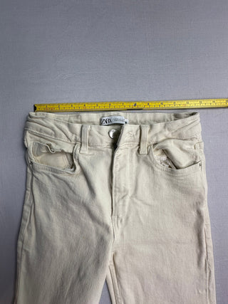 Zara Cream Raw Hem Straight Leg Jeans Women US 2 EUR 34