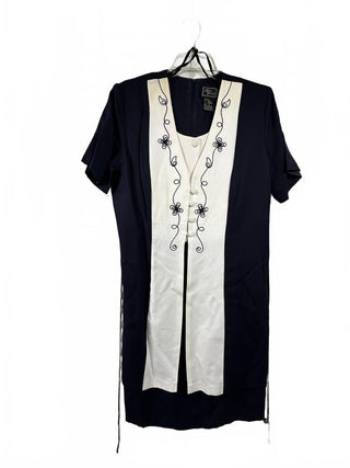 Katlyn O'Farrel Navy Blue & Cream Rayon Blend Dress Size 16