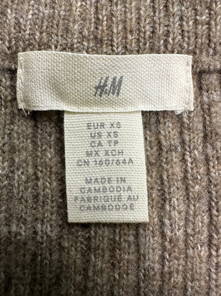 H&M Brown Ribbed Knit Midi Skirt Wool Blend Women XS
