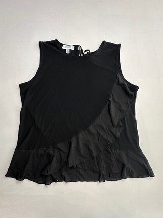 Nine West Black Sleeveless Ruffled Blouse Size L