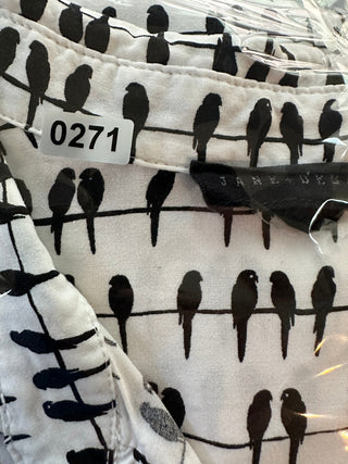 Jane + Delancey Bird Print Button Down Shirt Womens L Rayon
