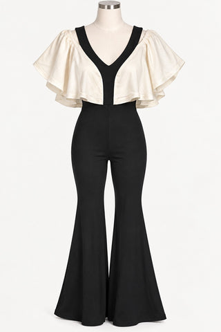 SHEIN Women's L Black White Ruffle Flare Jumpsuit