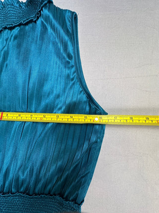 Nanette Lepore Teal Satin Pleated Midi Dress Size 10