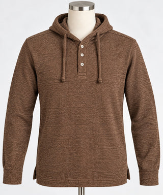 NICOBy Men's L Brown Hooded Henley Knit Pullover Sweater
